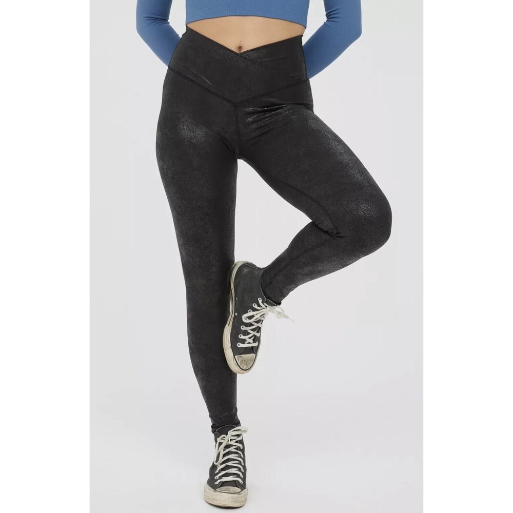 Offline Aerie Leggings S Black Faux Leather The Hugger‎ High Waisted Crackle